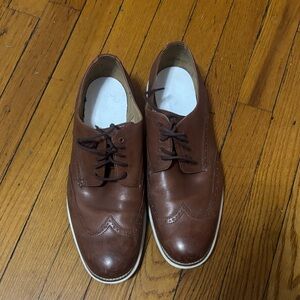 Cole Haan Brown Leather Wingtip Derbys with White Trim